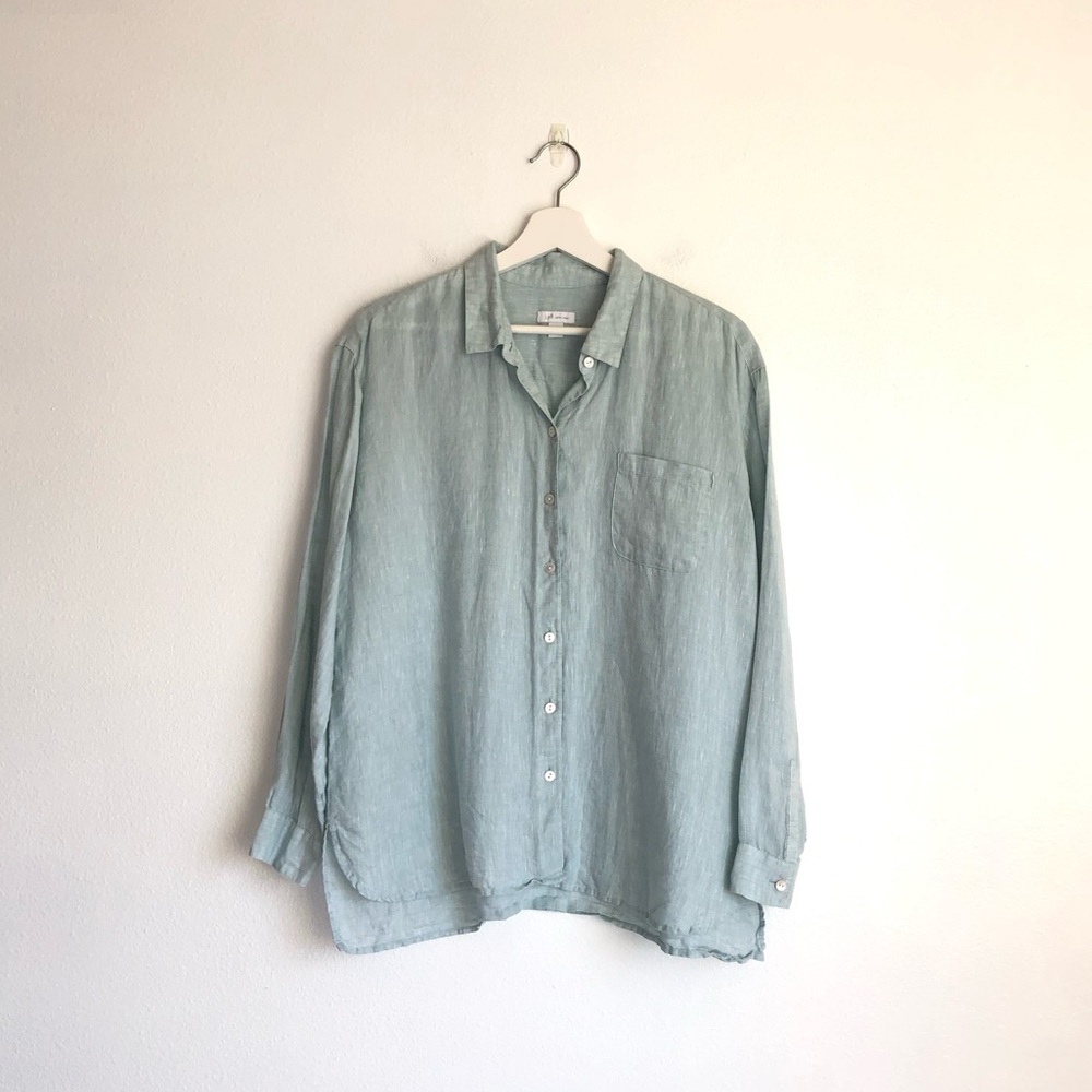 J. Jill Love Linen Light Blue 100% Linen Button Up Shirt Top Size Medium